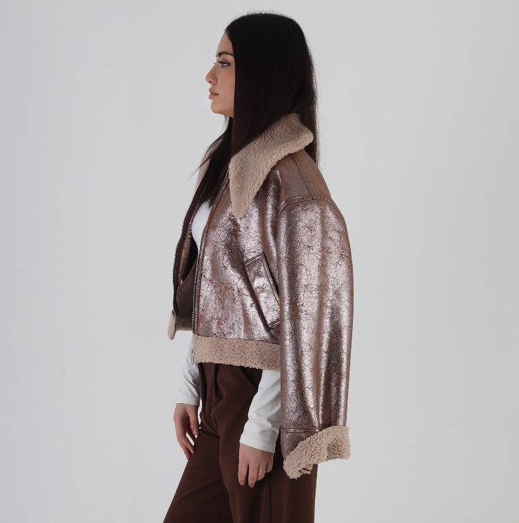 Metalik Efektli Kürklü Ceket