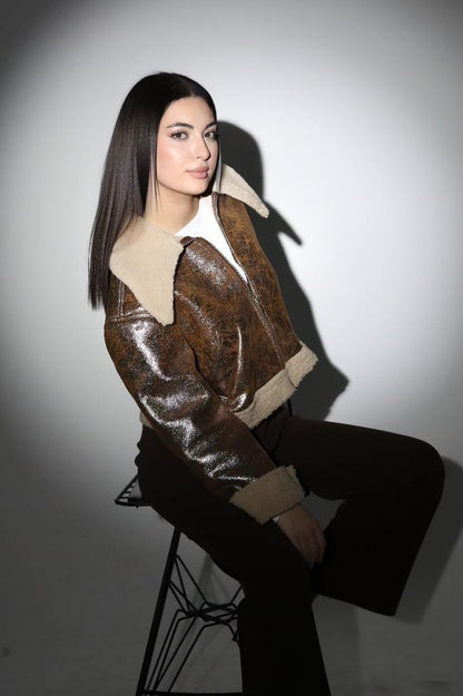 Metalik Efektli Kürklü Ceket