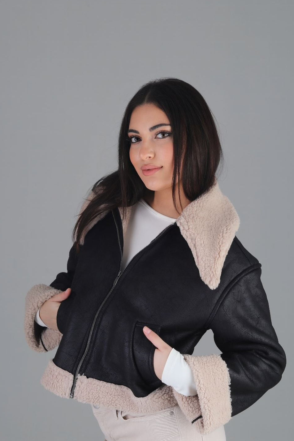 Metalik Efektli Kürklü Ceket